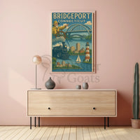 Bridgeport Adventure Awaits Vintage Travel Poster PosterGoat