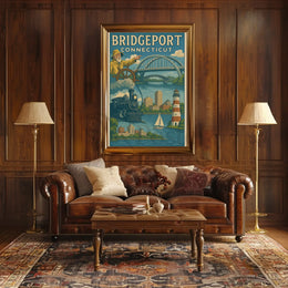 Bridgeport Adventure Awaits Vintage Travel Poster PosterGoat