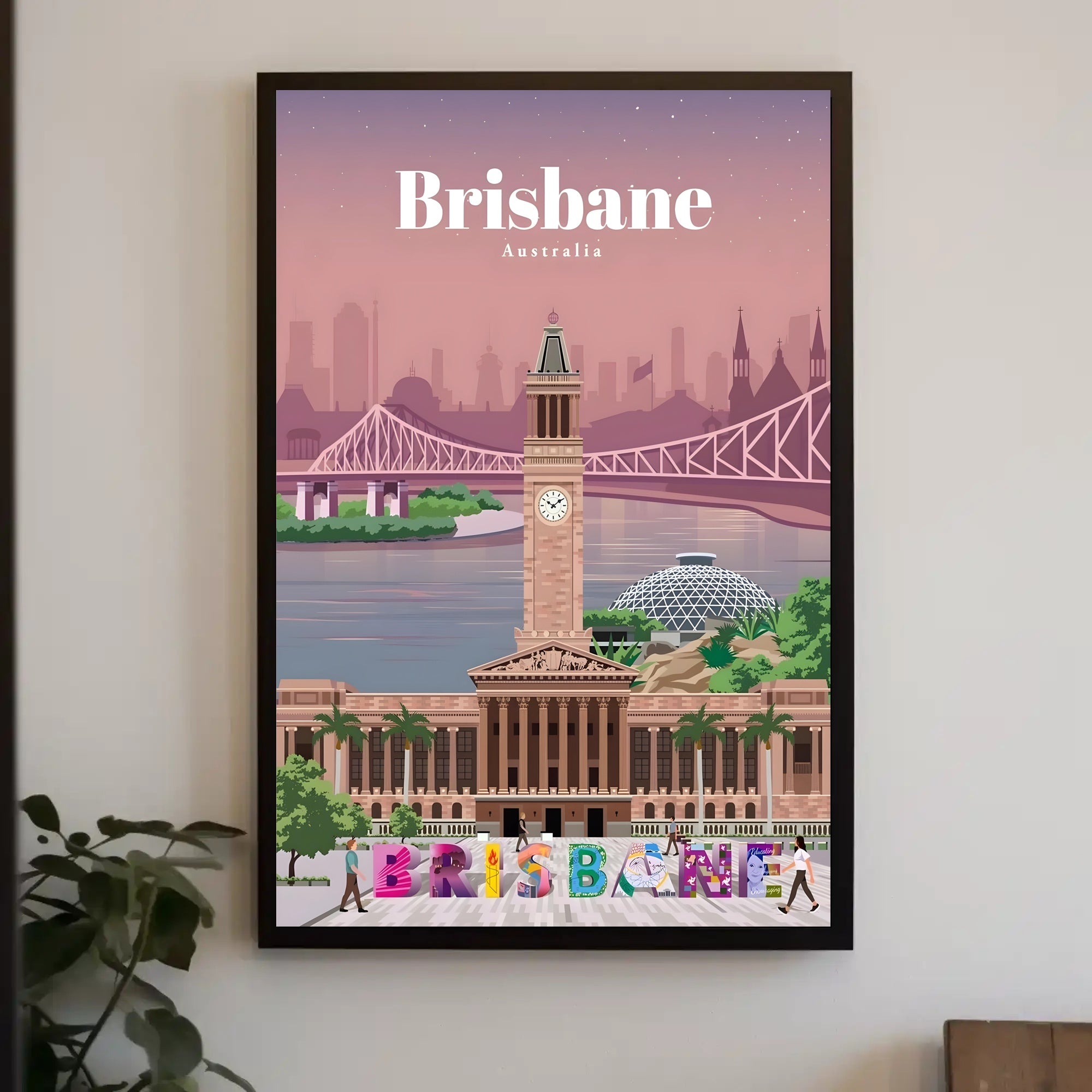 Brisbane Landmarks Illustration Travel Poster PosterGoat