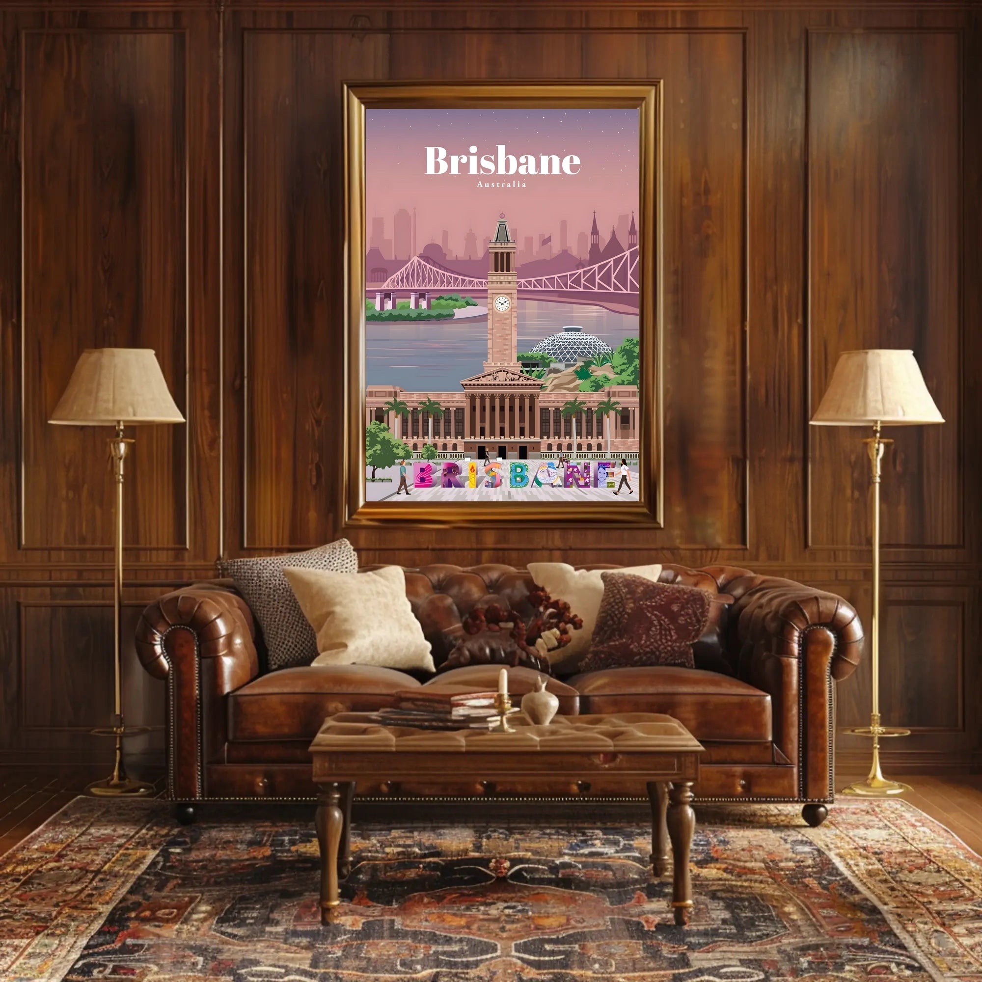 Brisbane Landmarks Illustration Travel Poster PosterGoat