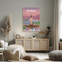 Brisbane Landmarks Illustration Travel Poster PosterGoat