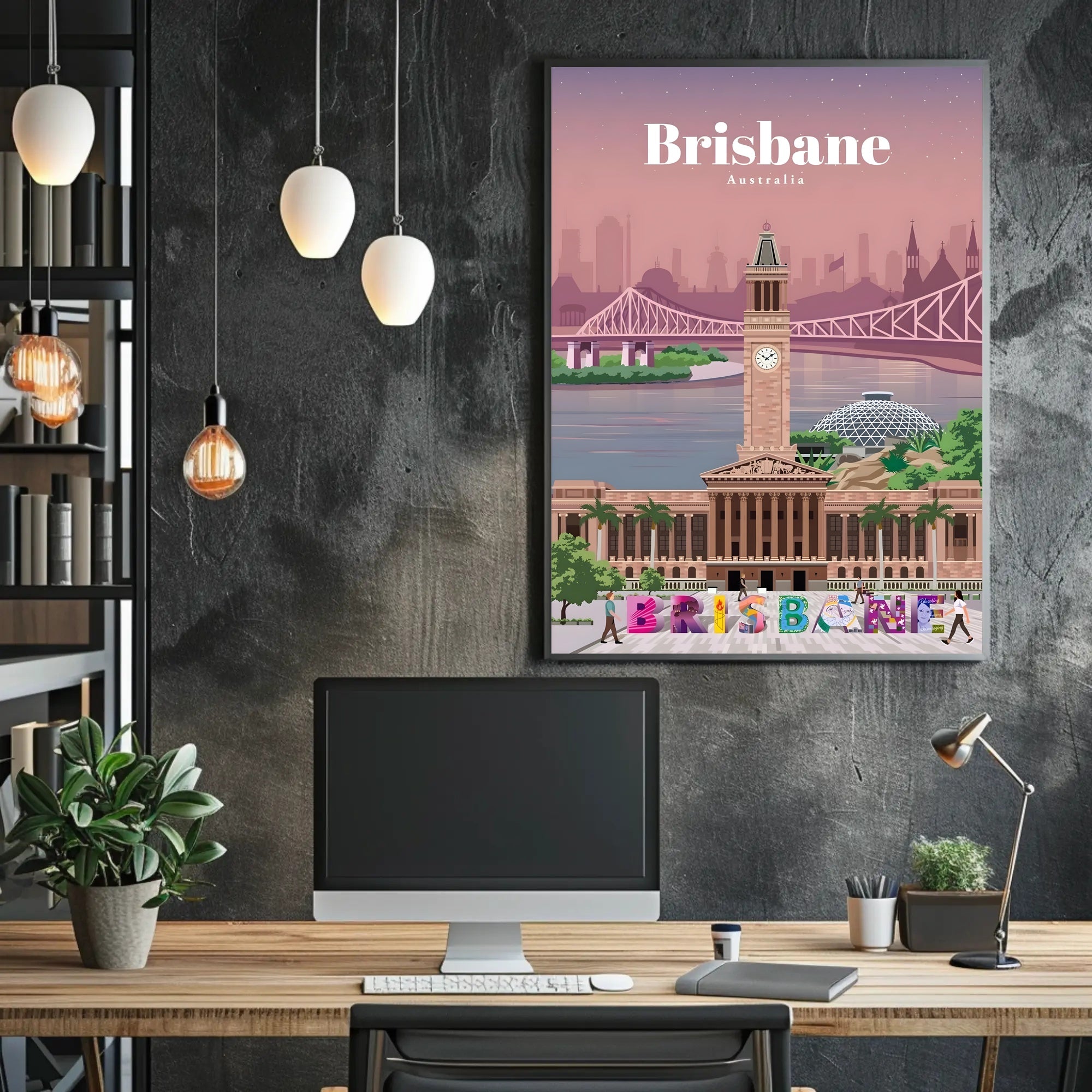 Brisbane Landmarks Illustration Travel Poster PosterGoat