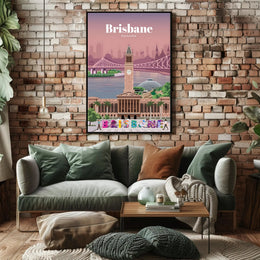 Brisbane Landmarks Illustration Travel Poster PosterGoat