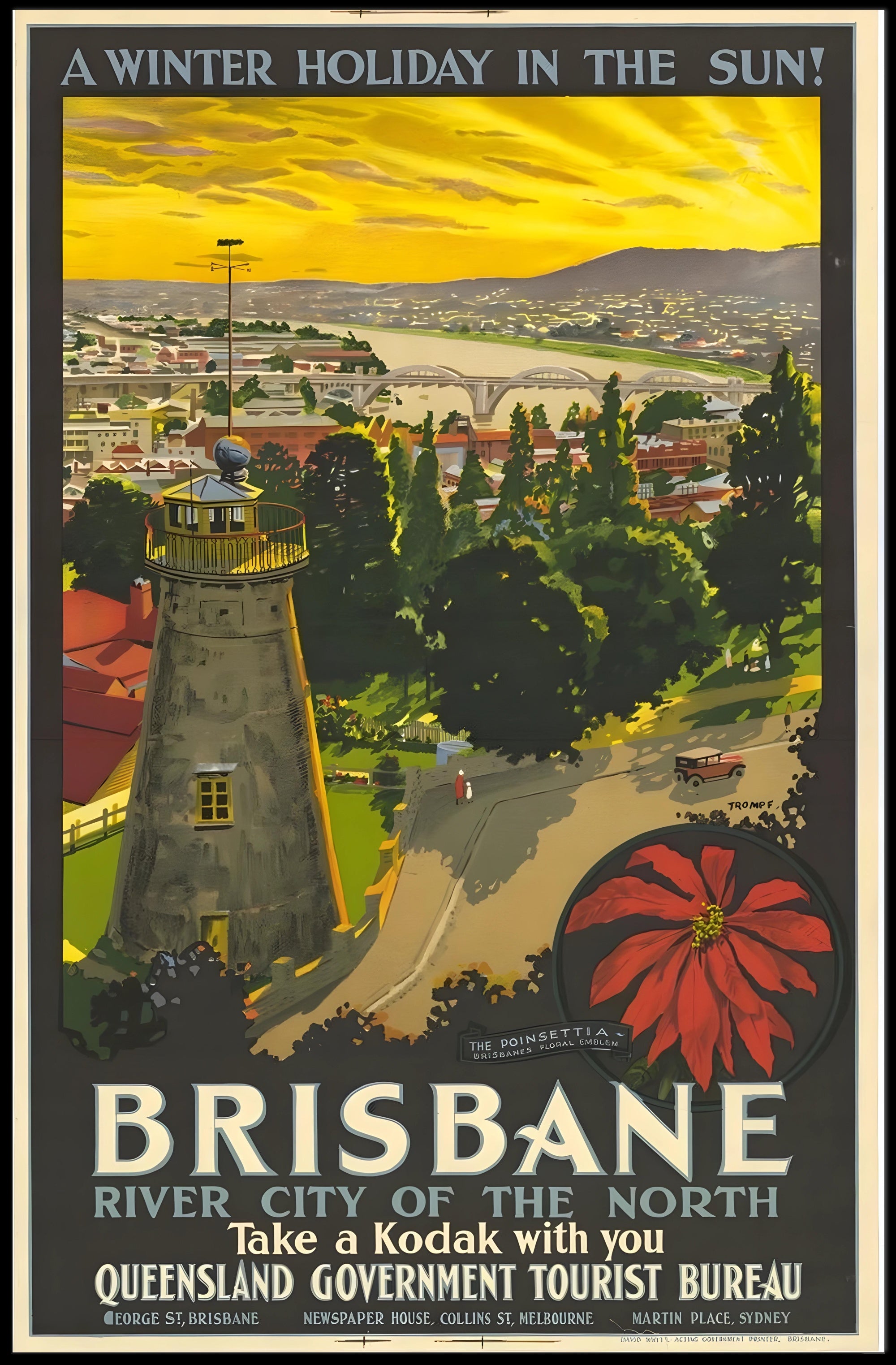 Brisbane River City Vintage Travel Poster PosterGoat