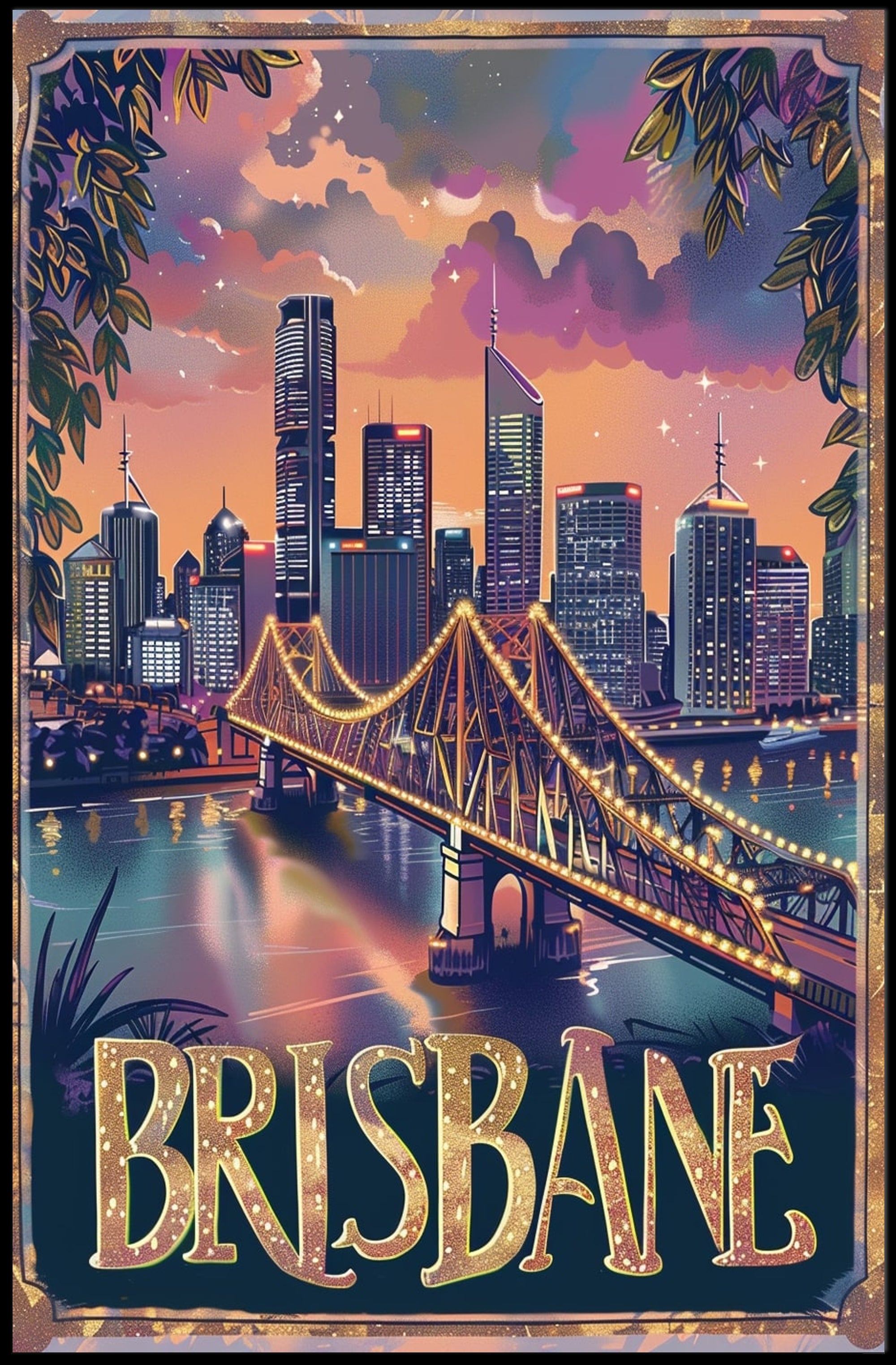 Brisbane Skyline Twilight Adventure Urban or Cityscape Poster PosterGoat