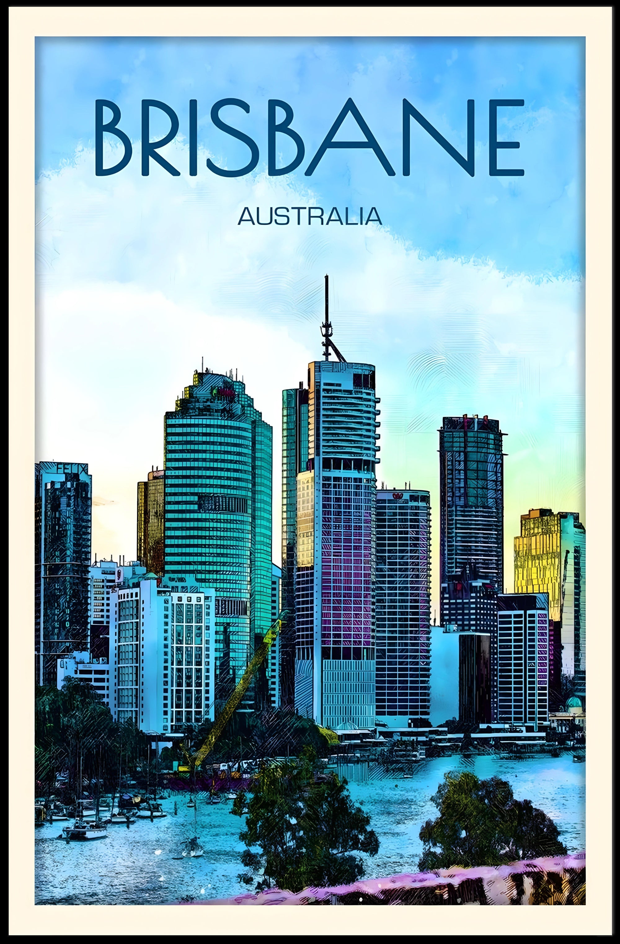 Brisbane Skyline Vibrant Cityscape Travel Poster PosterGoat