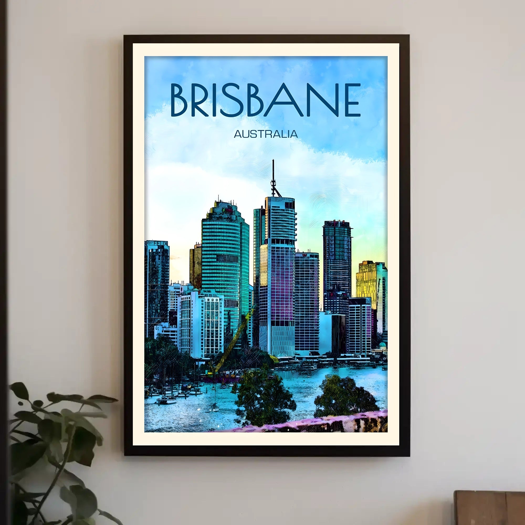 Brisbane Skyline Vibrant Cityscape Travel Poster PosterGoat