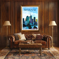 Brisbane Skyline Vibrant Cityscape Travel Poster PosterGoat