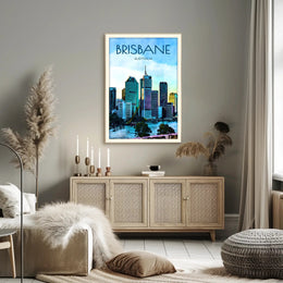 Brisbane Skyline Vibrant Cityscape Travel Poster PosterGoat