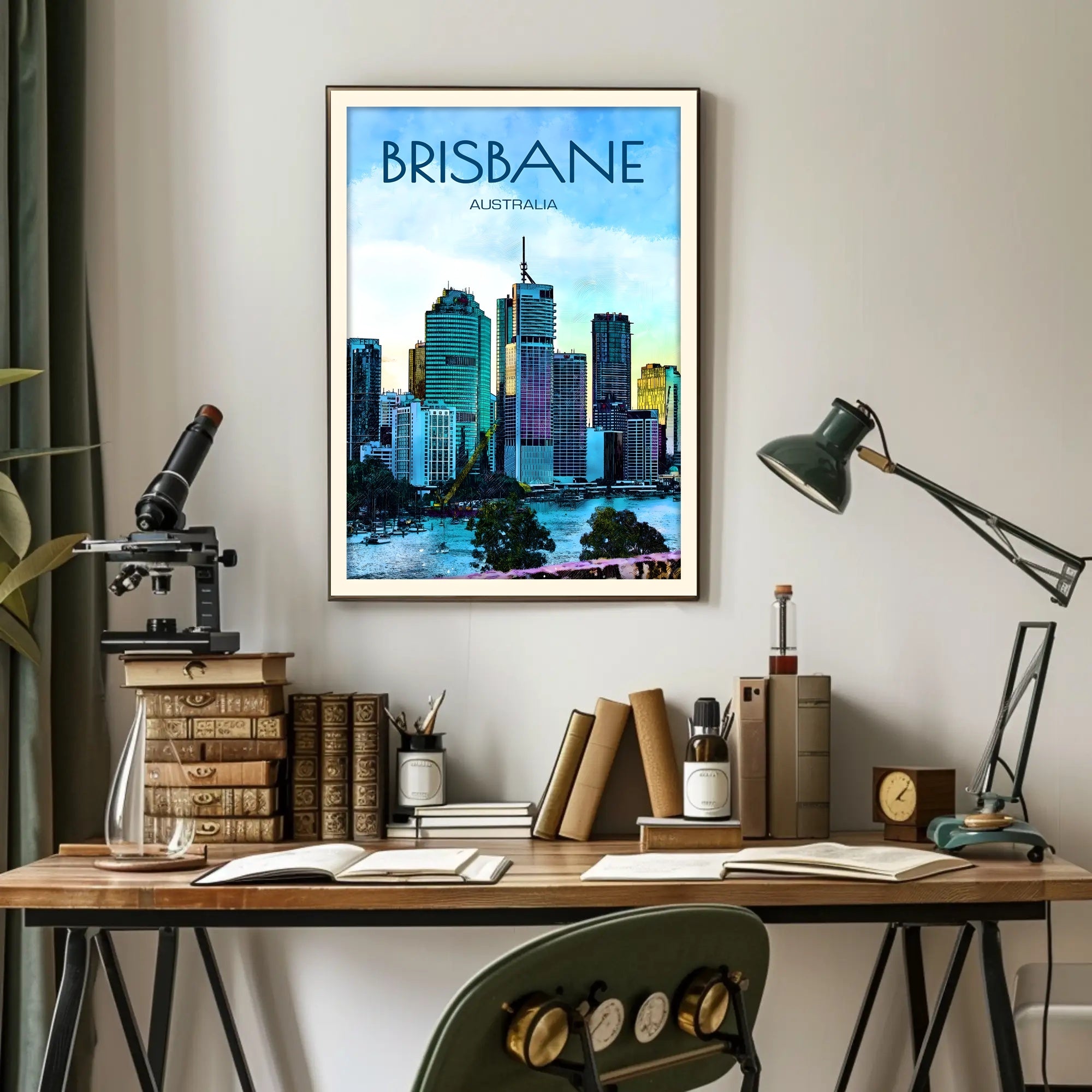 Brisbane Skyline Vibrant Cityscape Travel Poster PosterGoat
