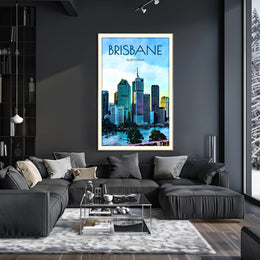 Brisbane Skyline Vibrant Cityscape Travel Poster PosterGoat