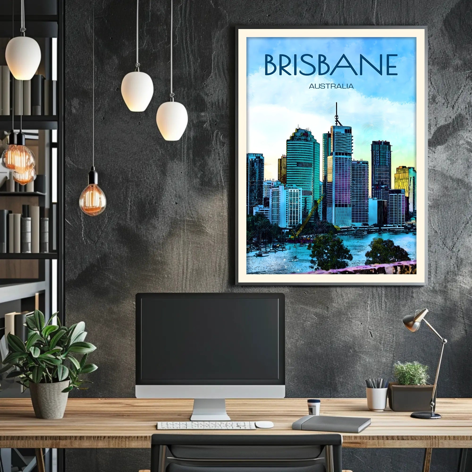 Brisbane Skyline Vibrant Cityscape Travel Poster PosterGoat