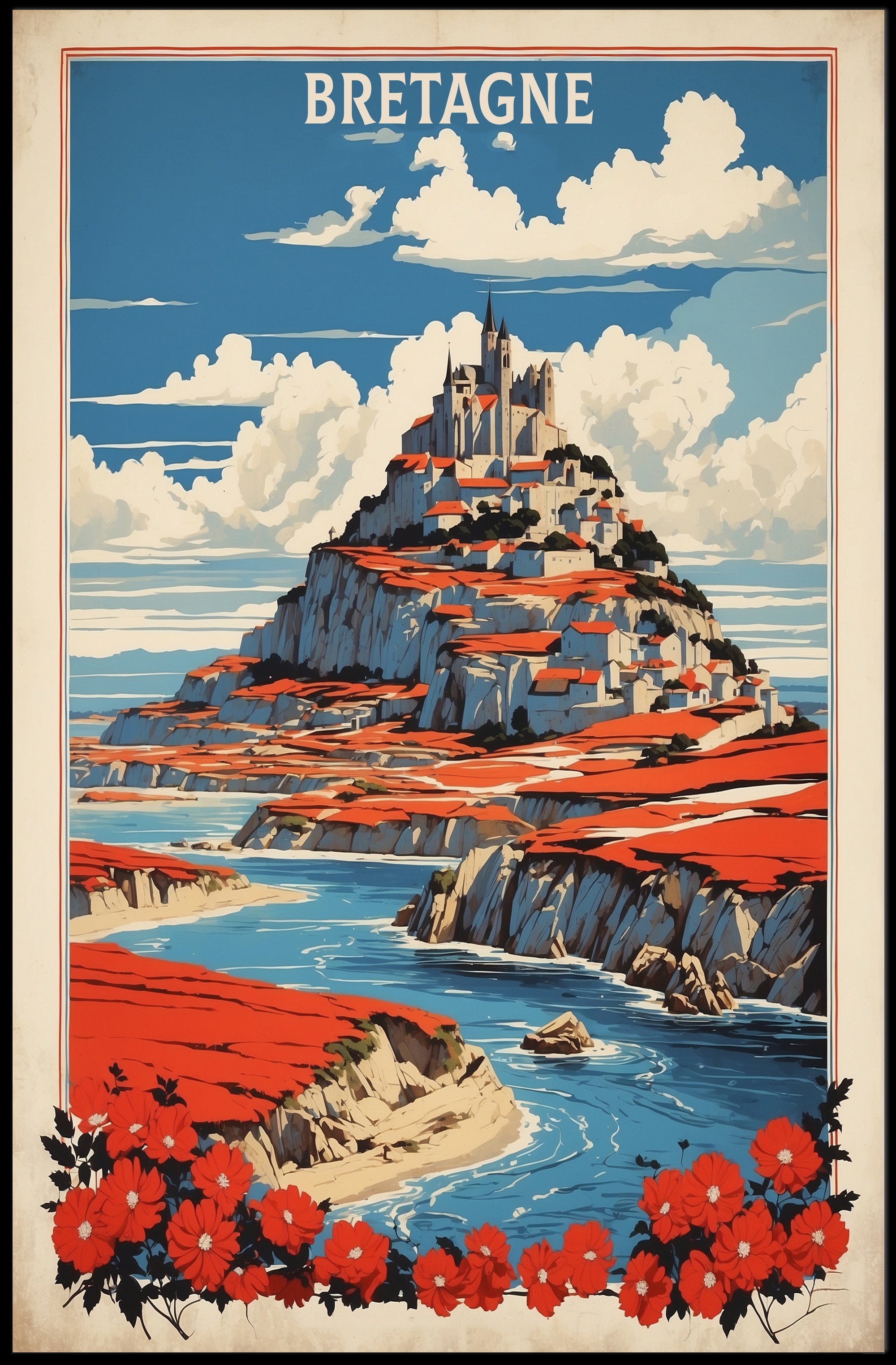 Brittany Coastal Castle Vintage Travel Poster PosterGoat