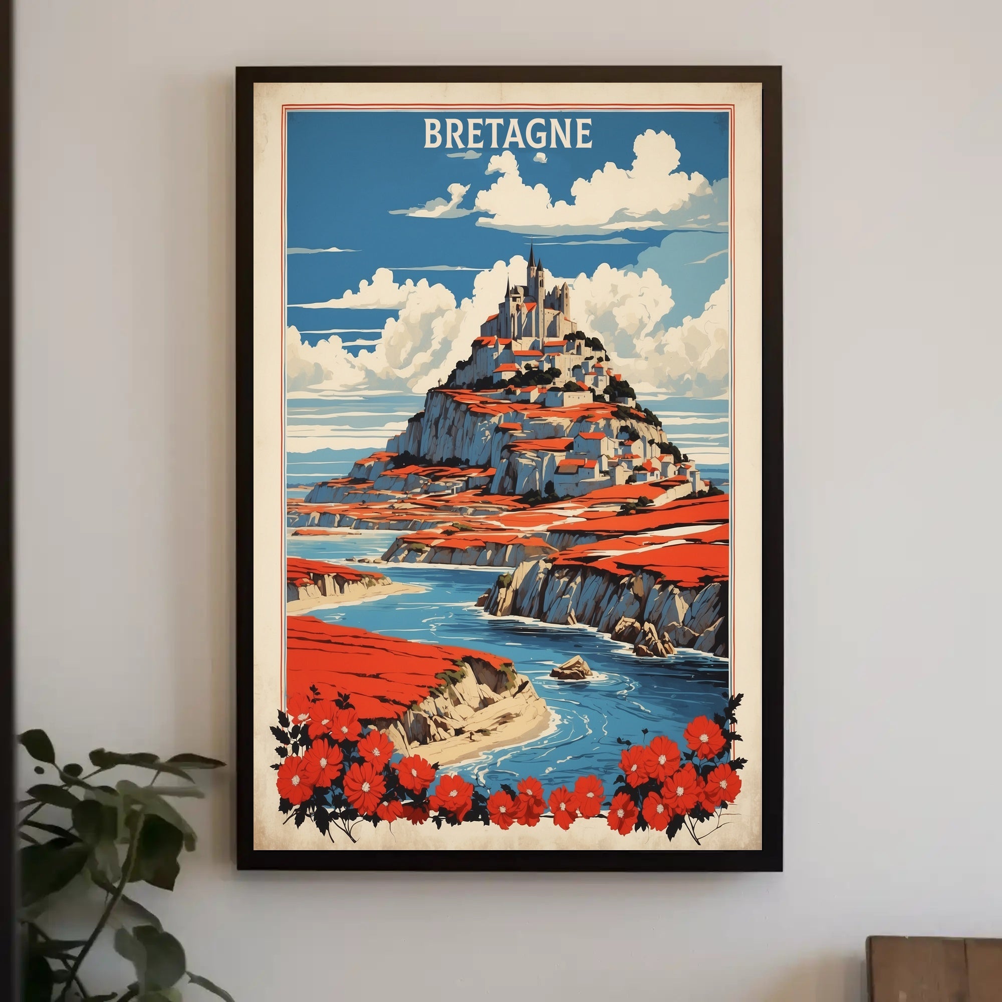 Brittany Coastal Castle Vintage Travel Poster PosterGoat