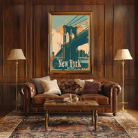 Brooklyn Bridge Vintage Urban Cityscape Poster PosterGoat