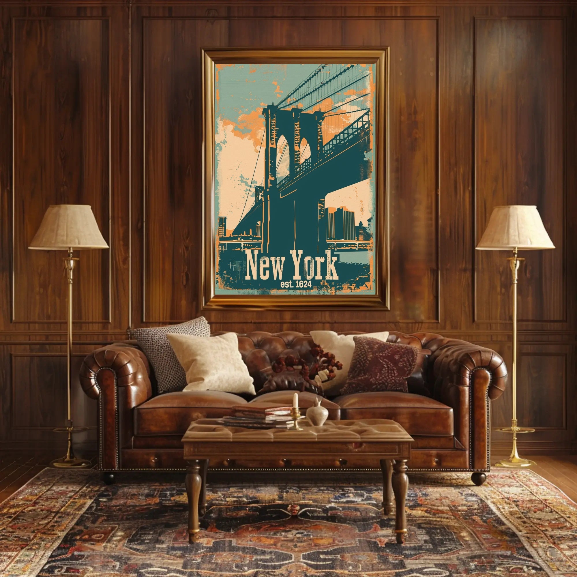 Brooklyn Bridge Vintage Urban Cityscape Poster PosterGoat