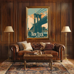 Brooklyn Bridge Vintage Urban Cityscape Poster PosterGoat