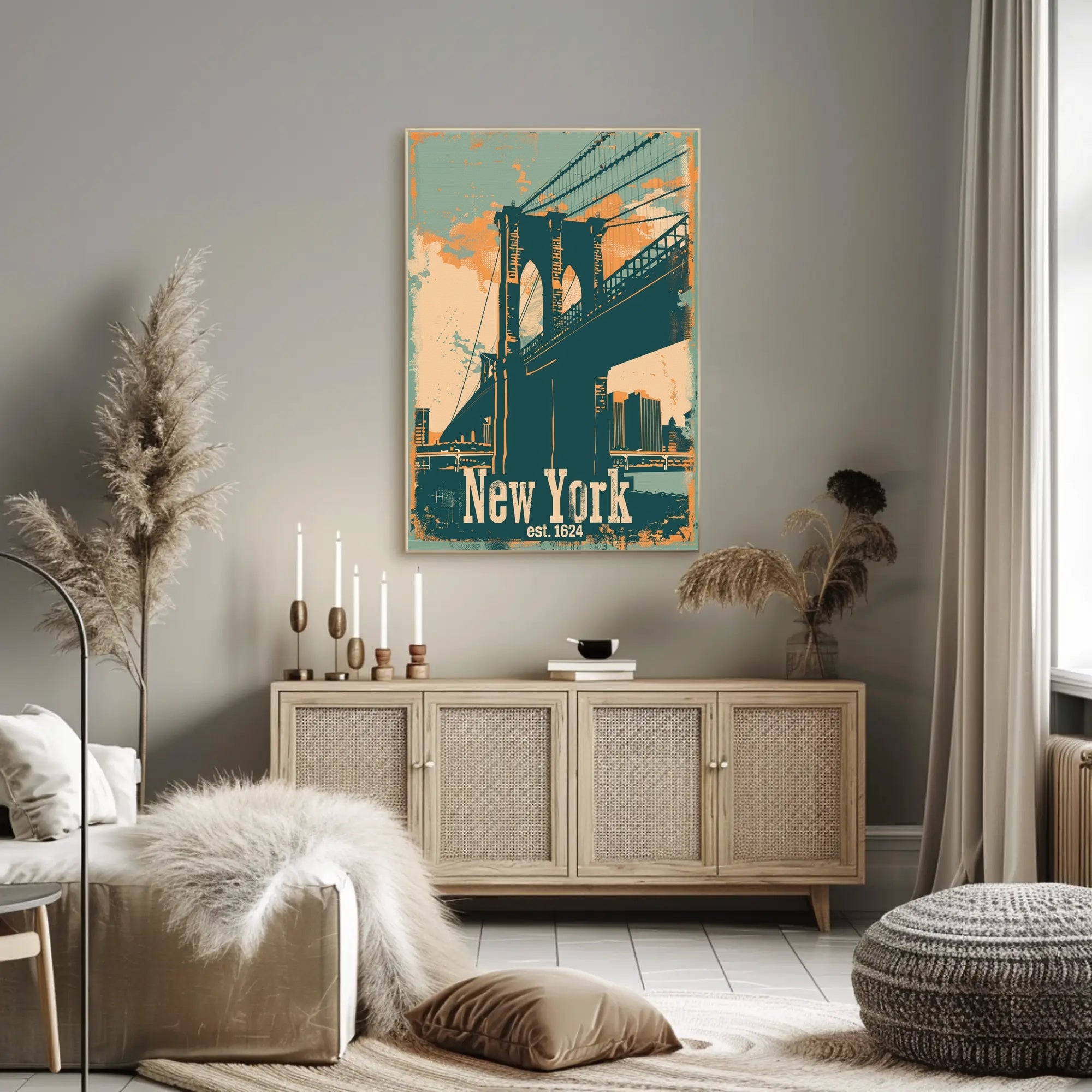 Brooklyn Bridge Vintage Urban Cityscape Poster PosterGoat