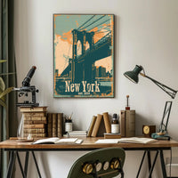 Brooklyn Bridge Vintage Urban Cityscape Poster PosterGoat