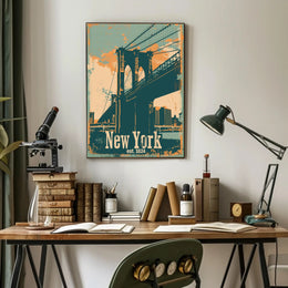 Brooklyn Bridge Vintage Urban Cityscape Poster PosterGoat