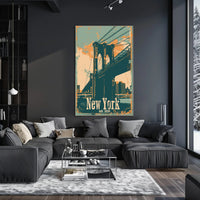 Brooklyn Bridge Vintage Urban Cityscape Poster PosterGoat