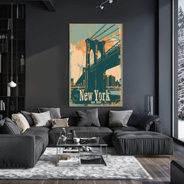 Brooklyn Bridge Vintage Urban Cityscape Poster PosterGoat