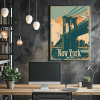 Brooklyn Bridge Vintage Urban Cityscape Poster PosterGoat