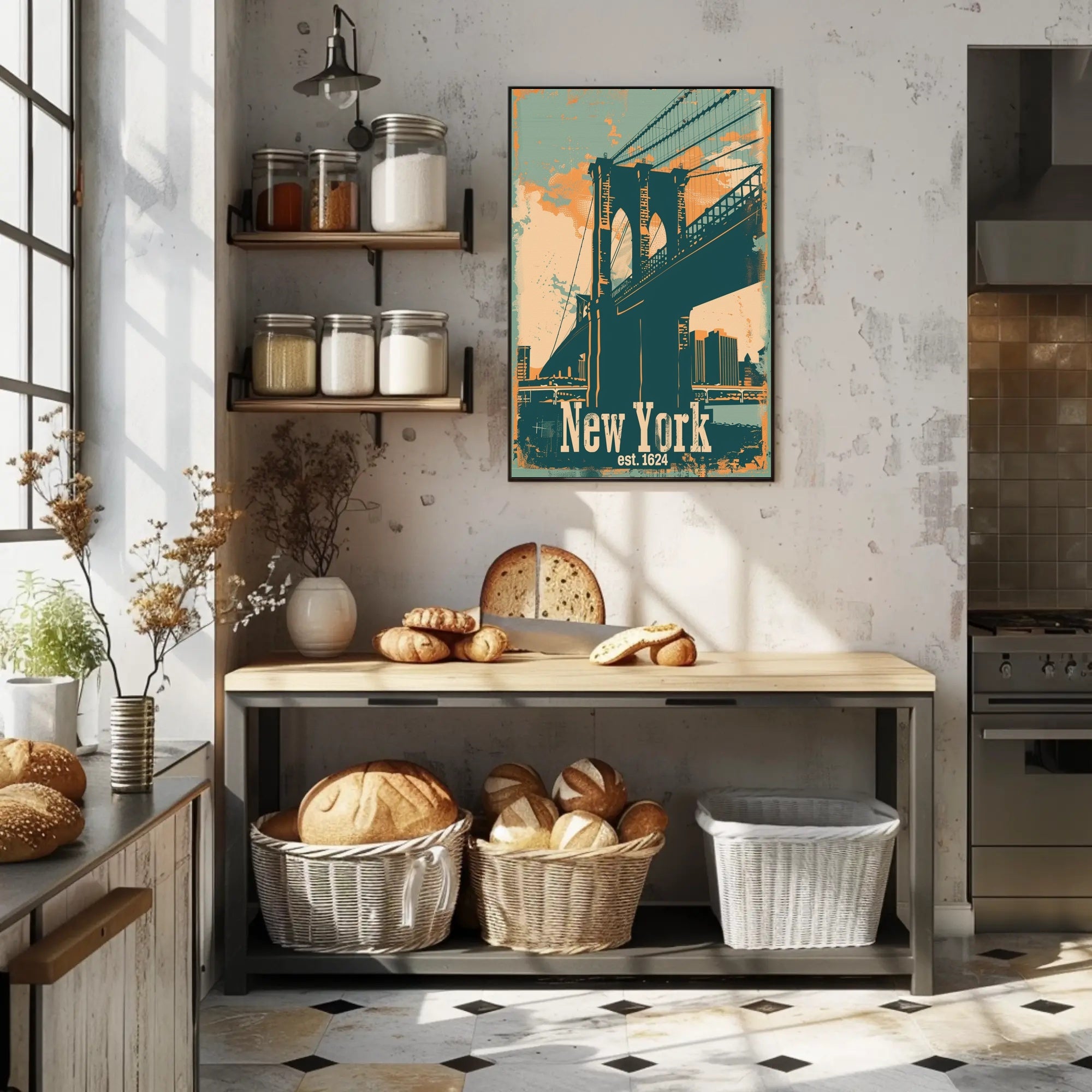 Brooklyn Bridge Vintage Urban Cityscape Poster PosterGoat