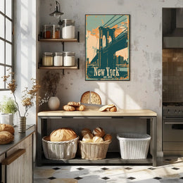 Brooklyn Bridge Vintage Urban Cityscape Poster PosterGoat