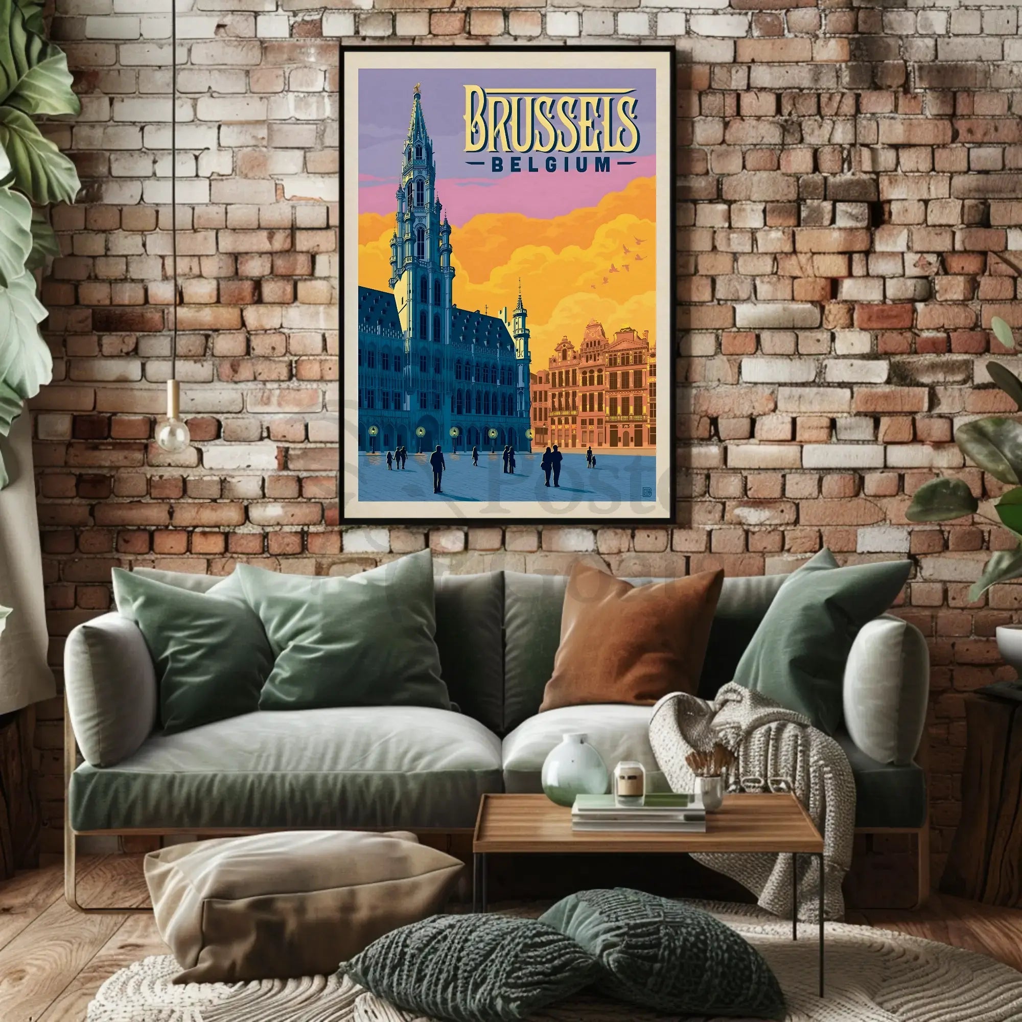 Brussels Grand Place Vintage Travel Poster PosterGoat