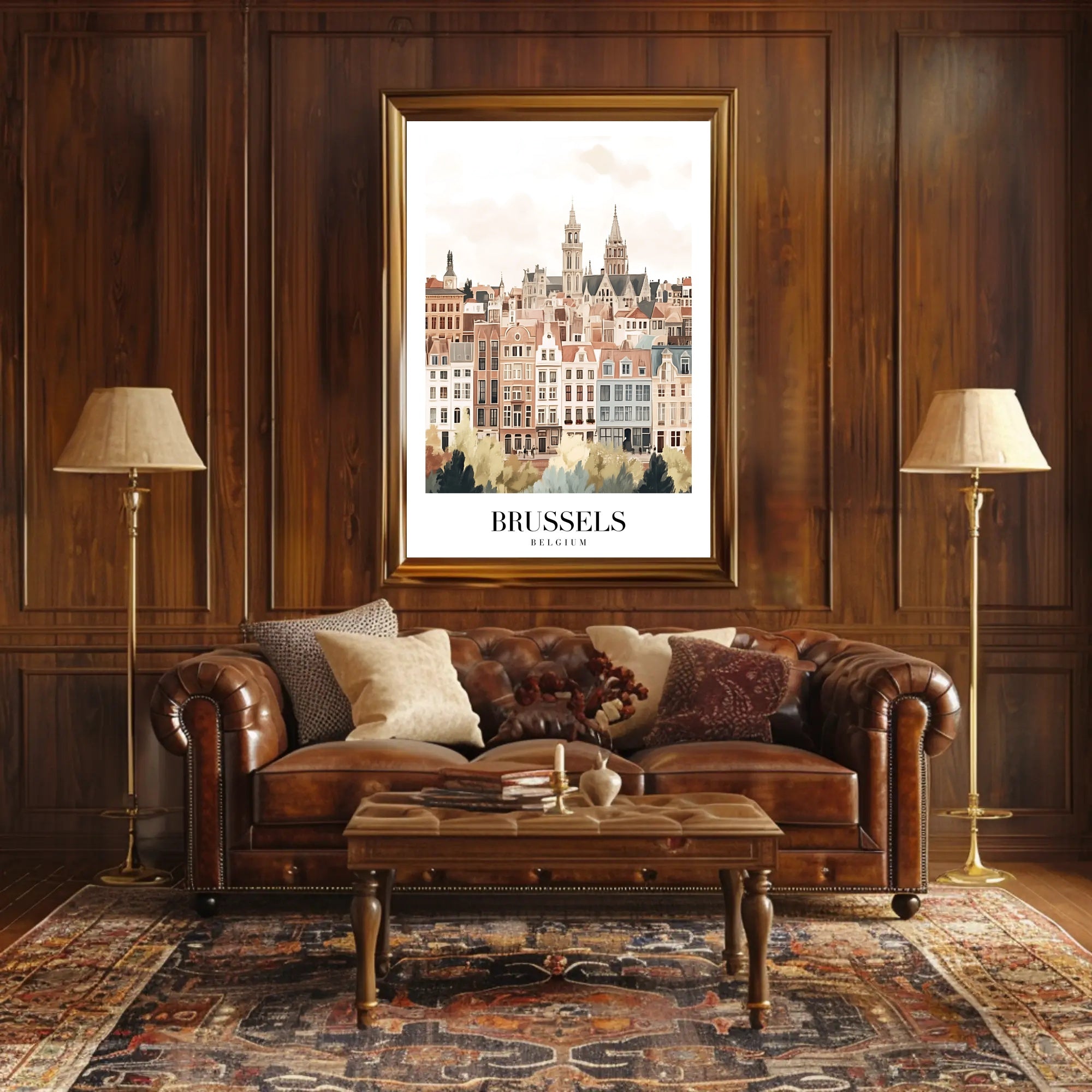 Brussels Rooftops Vintage European Architecture Urban or Cityscape Poster PosterGoat