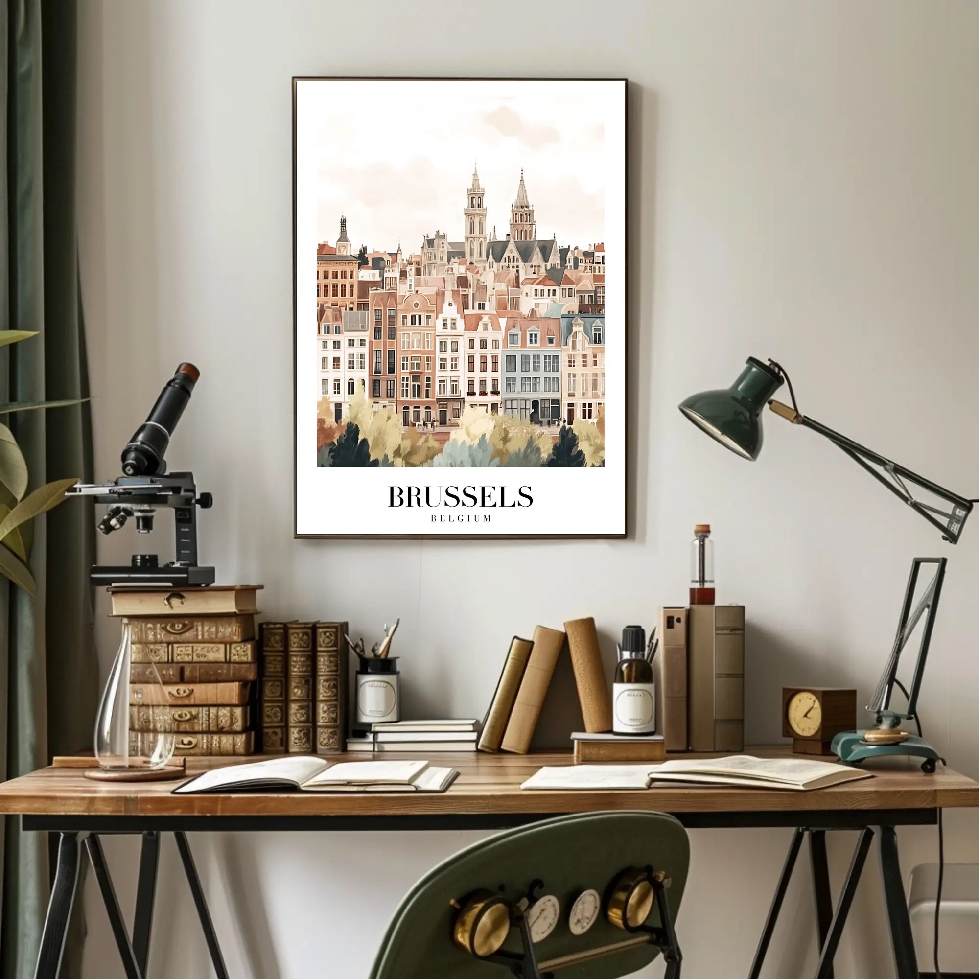 Brussels Rooftops Vintage European Architecture Urban or Cityscape Poster PosterGoat