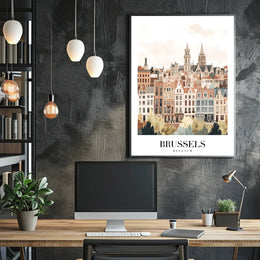 Brussels Rooftops Vintage European Architecture Urban or Cityscape Poster PosterGoat