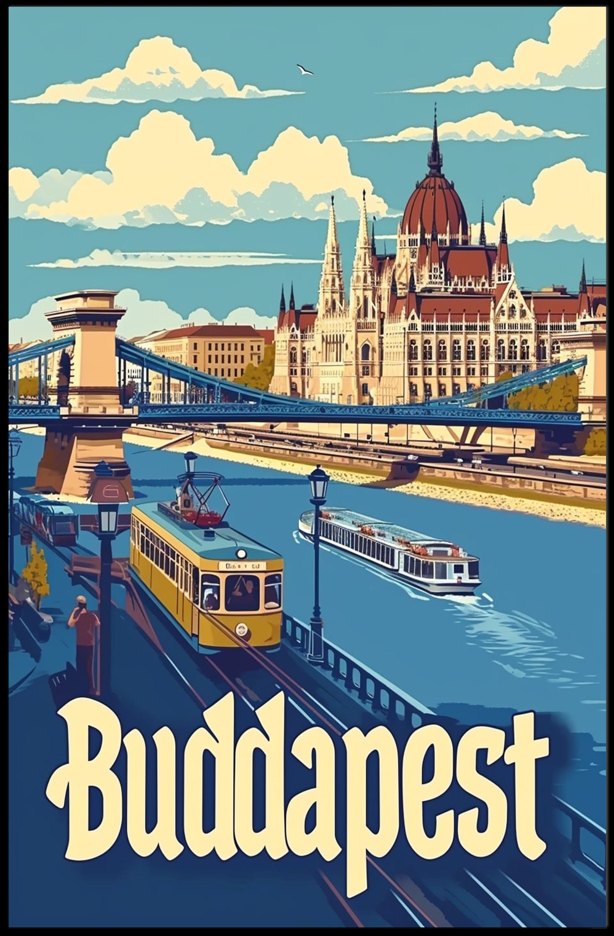 Budapest Cityscape Vintage Travel Poster PosterGoat