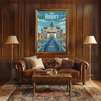 Budapest Parliament Artistic Travel Illustration Urban or Cityscape Poster PosterGoat