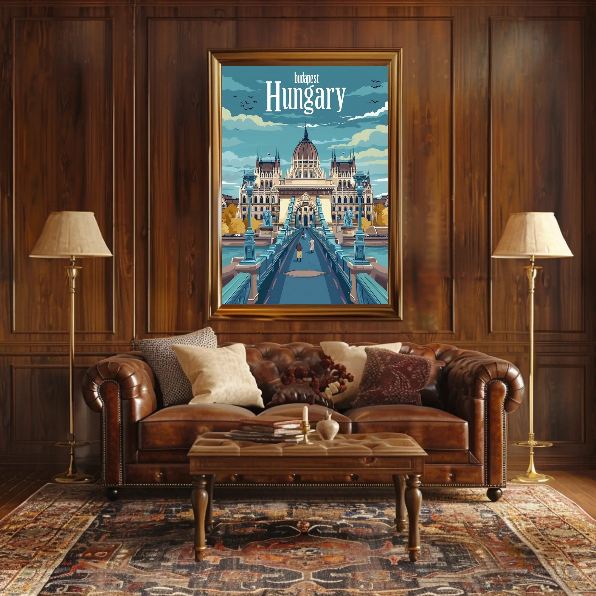 Budapest Parliament Artistic Travel Illustration Urban or Cityscape Poster PosterGoat