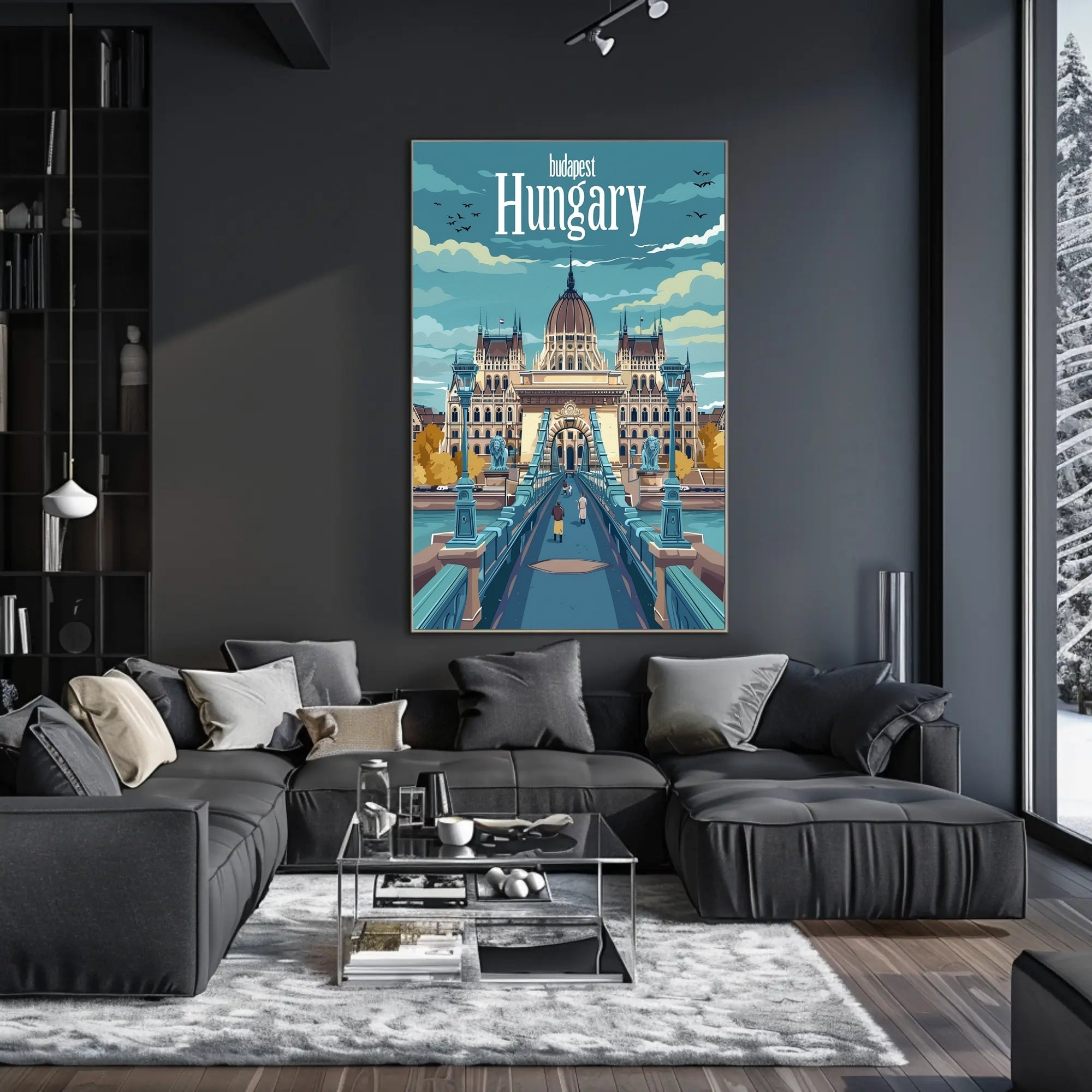 Budapest Parliament Artistic Travel Illustration Urban or Cityscape Poster PosterGoat