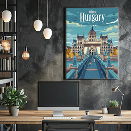 Budapest Parliament Artistic Travel Illustration Urban or Cityscape Poster PosterGoat