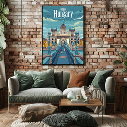 Budapest Parliament Artistic Travel Illustration Urban or Cityscape Poster PosterGoat