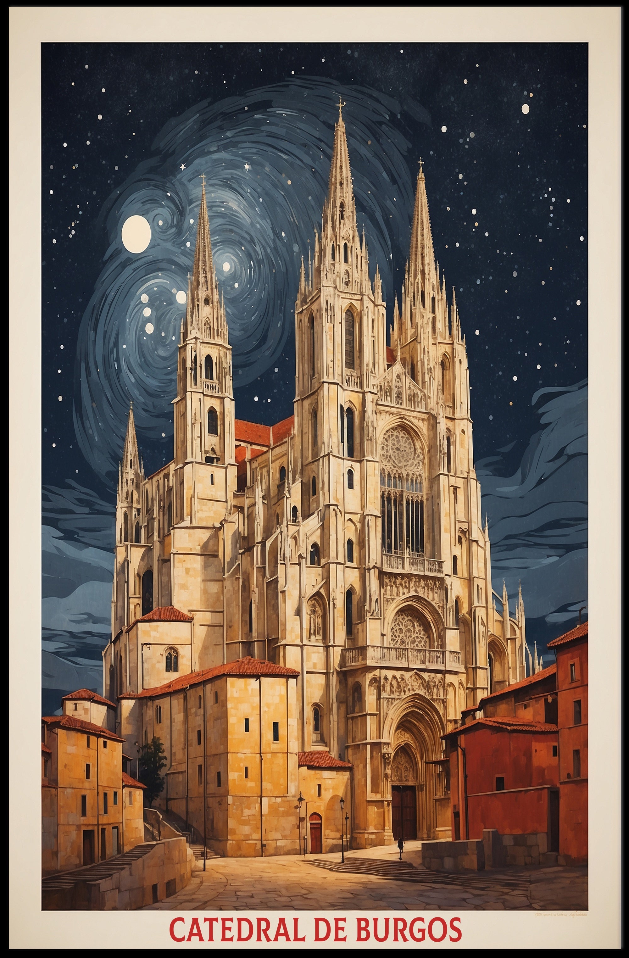 Burgos Cathedral Under Starry Night Poster PosterGoat