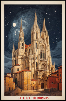Burgos Cathedral Under Starry Night Poster PosterGoat
