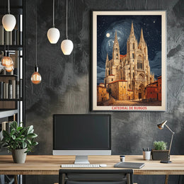 Burgos Cathedral Under Starry Night Poster PosterGoat