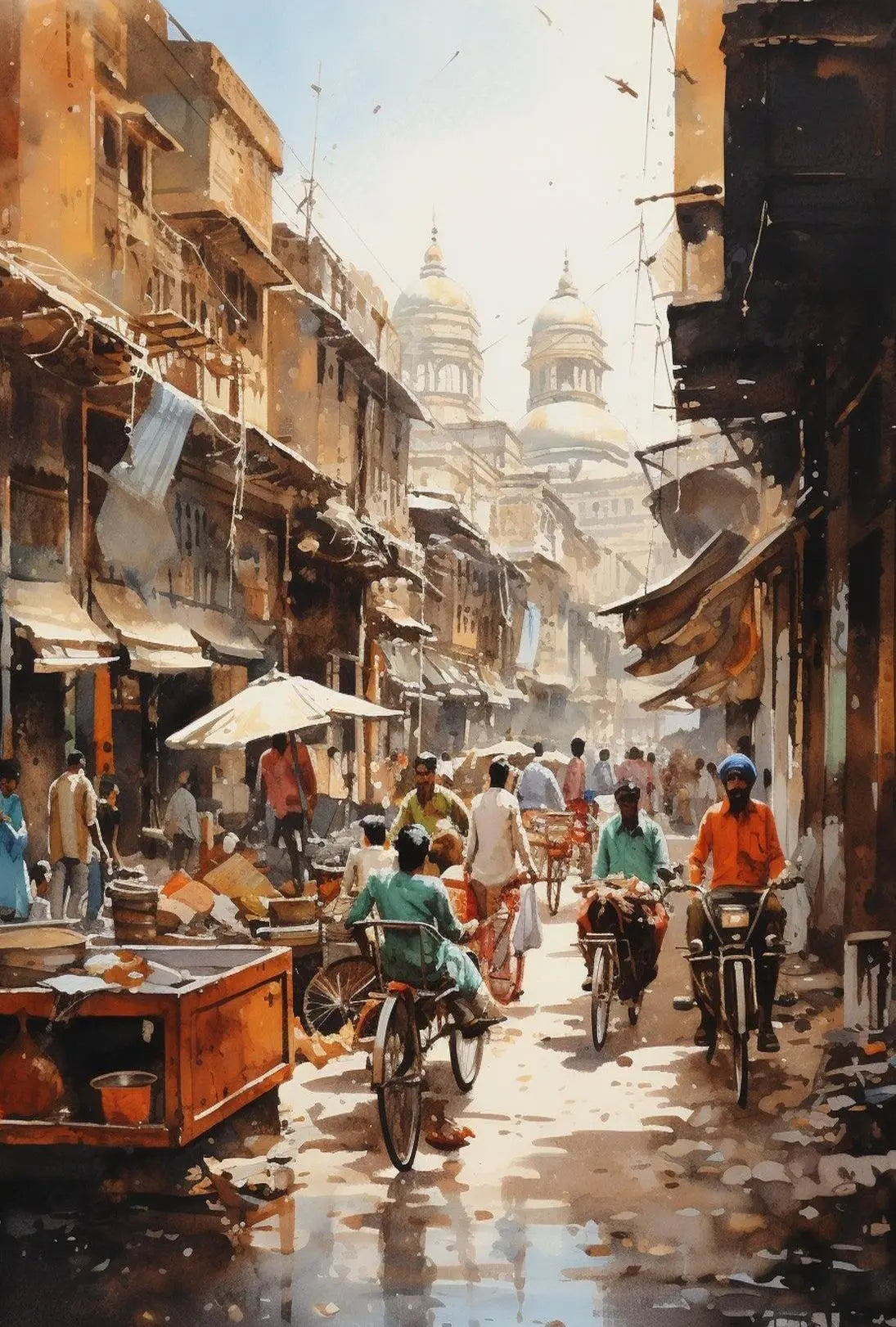 Bustling Indian Street Scene with Historical Flair Cultural Poster PosterGoat