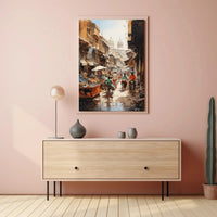 Bustling Indian Street Scene with Historical Flair Cultural Poster PosterGoat