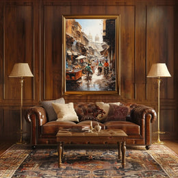 Bustling Indian Street Scene with Historical Flair Cultural Poster PosterGoat