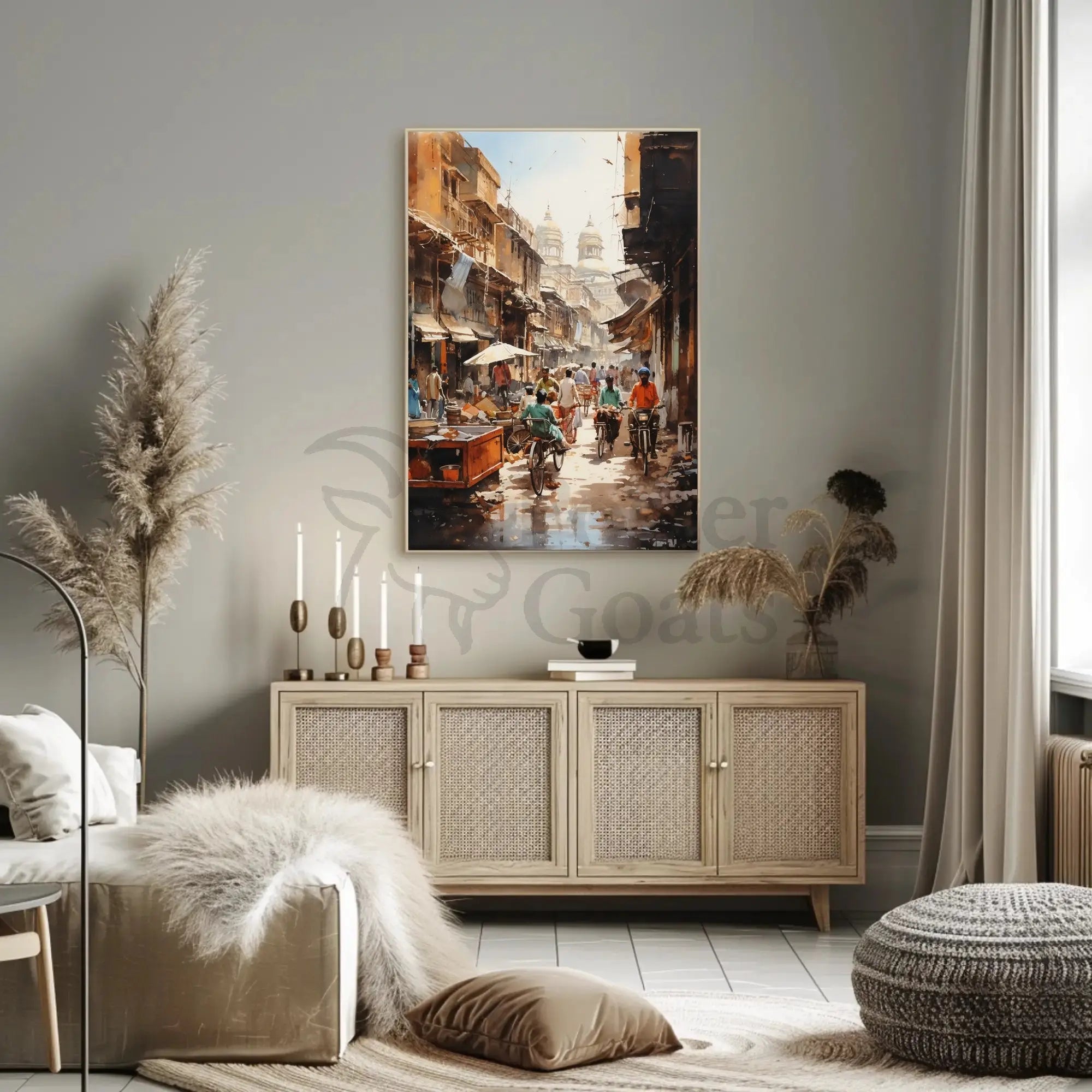 Bustling Indian Street Scene with Historical Flair Cultural Poster PosterGoat