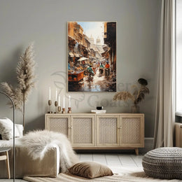 Bustling Indian Street Scene with Historical Flair Cultural Poster PosterGoat
