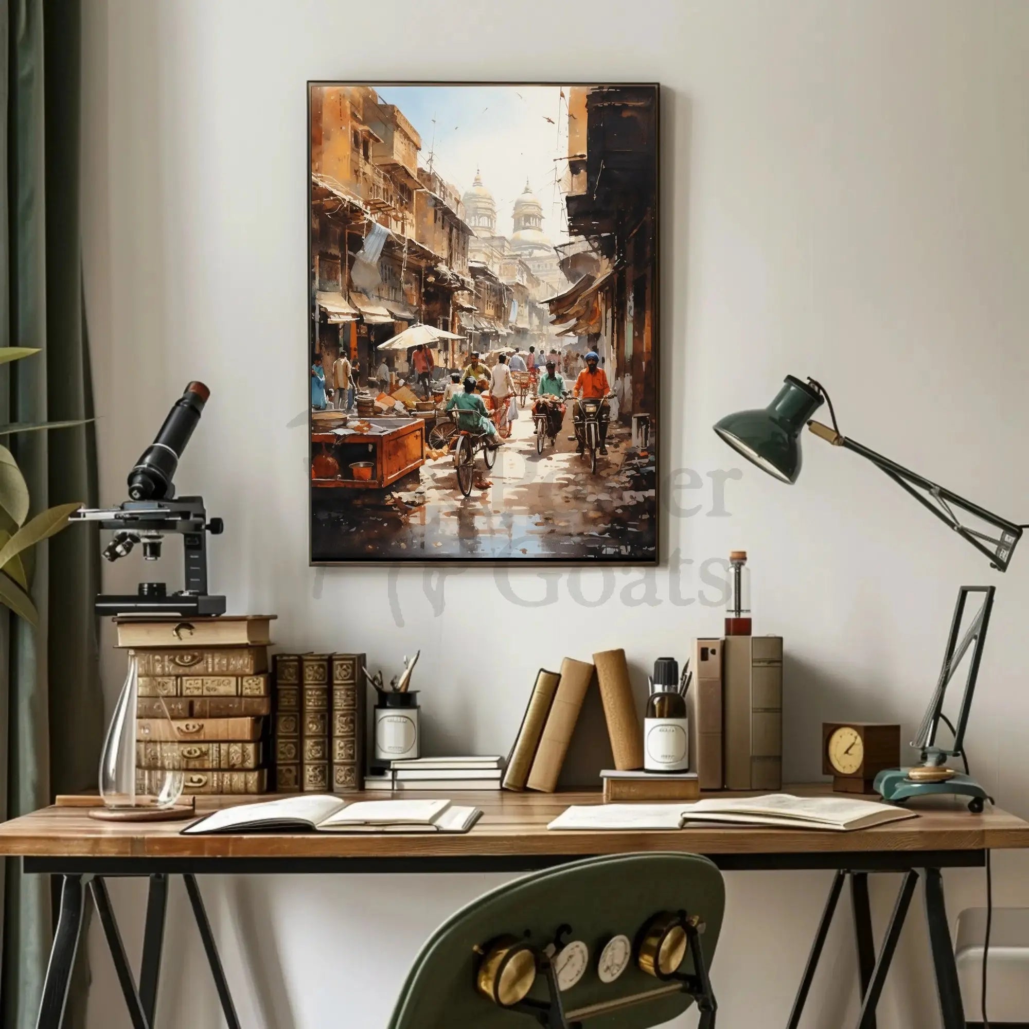 Bustling Indian Street Scene with Historical Flair Cultural Poster PosterGoat
