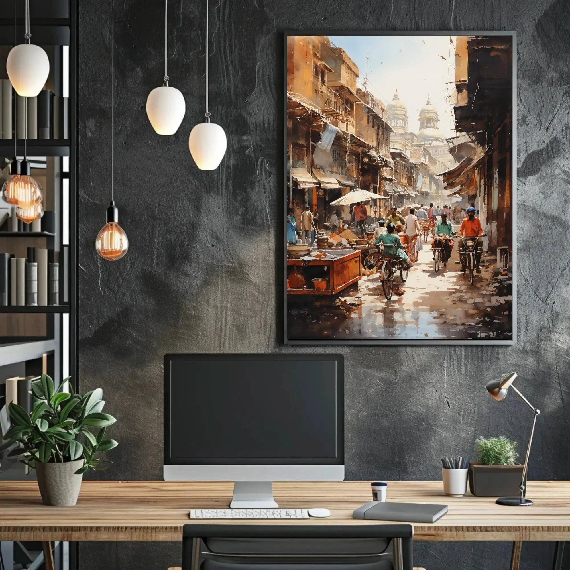 Bustling Indian Street Scene with Historical Flair Cultural Poster PosterGoat