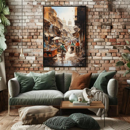 Bustling Indian Street Scene with Historical Flair Cultural Poster PosterGoat